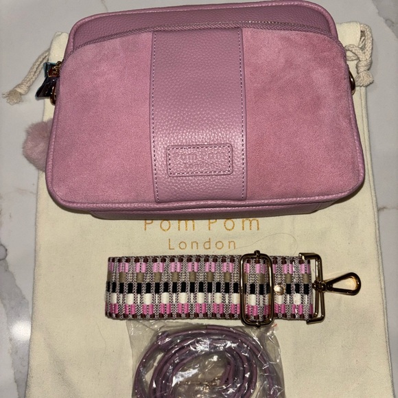 Pom Pom Pompom London pink suede Original Plus Crossbody Bag purse BCA 2025 NEW - Picture 6 of 7